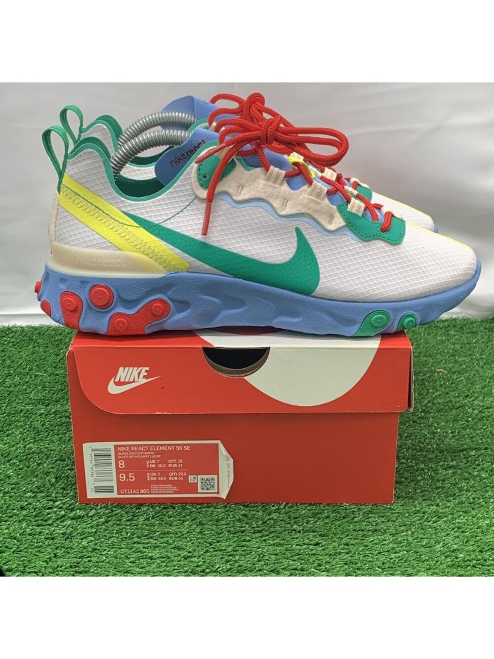 Nike React Element 55 Guava Ice Vast Grey Red Lucid Green CT1142-800 Mens Size 8